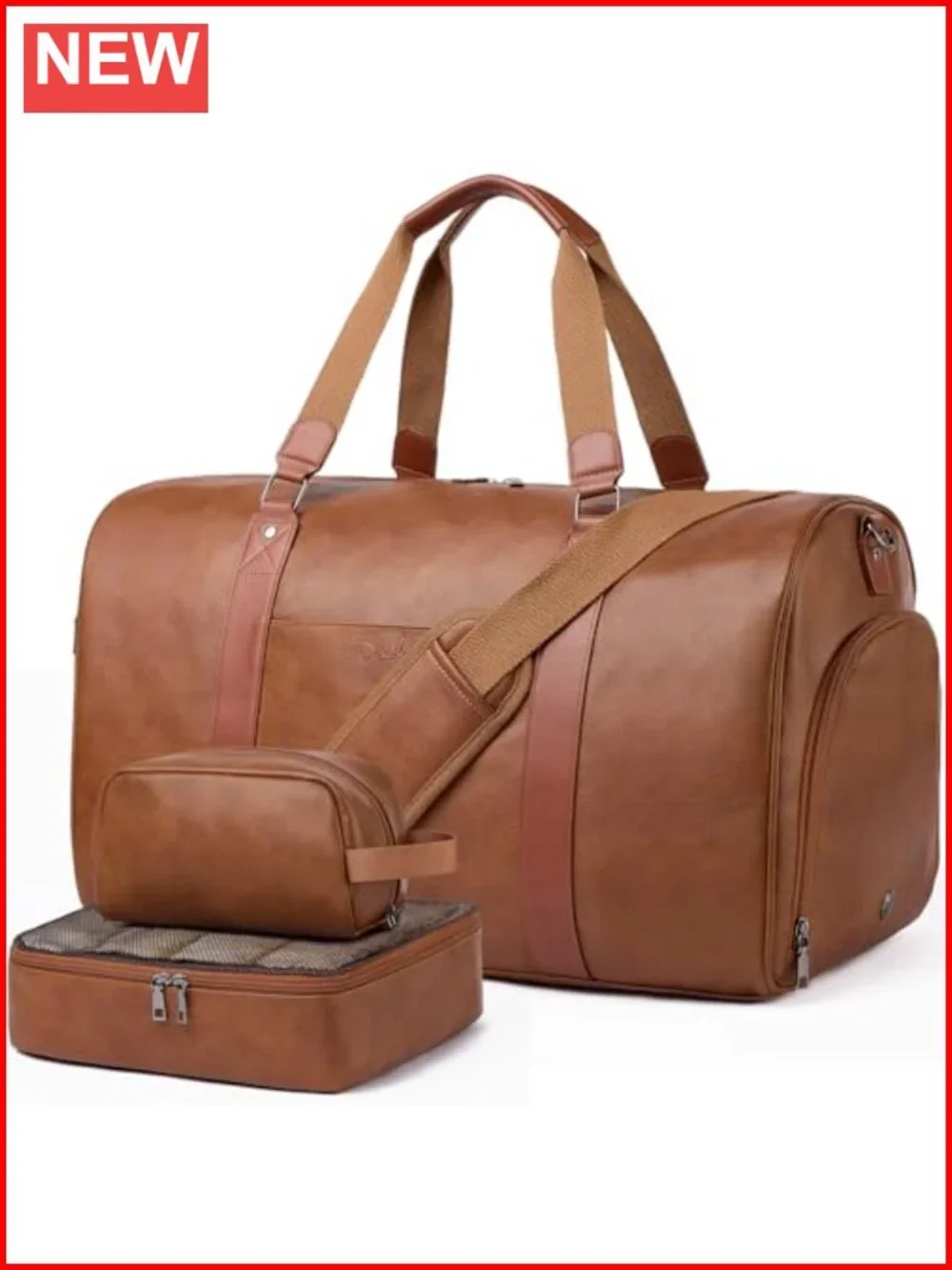 Large 3-in-1 Leather Duffle Bag Travel Weekender Carry On with Shoe Compartment